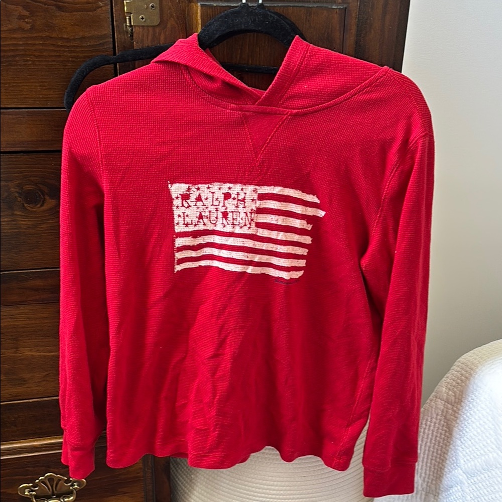 Ralph Lauren American Flag Red Hoodie kids L 14-16 or women’s S